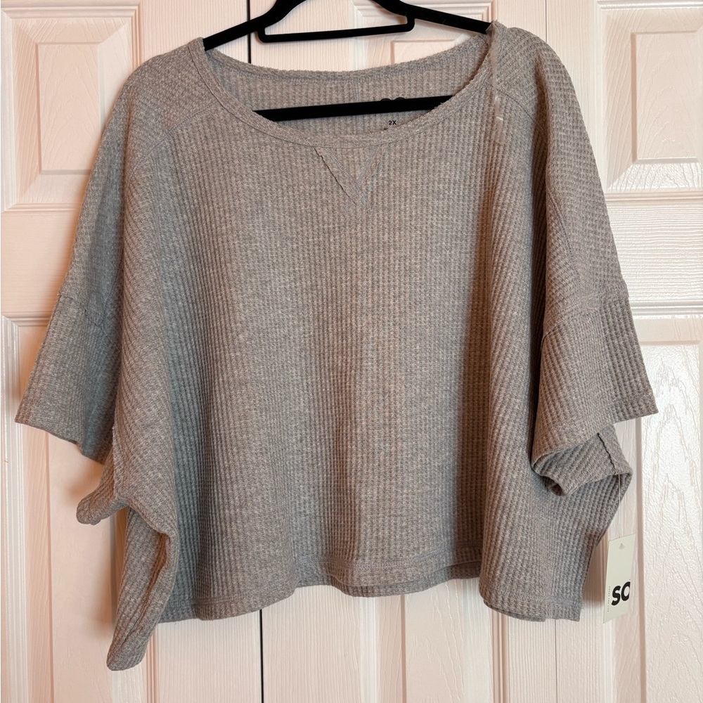 SO Women's Heather Gray Scoop Neck Oversized Crop Top